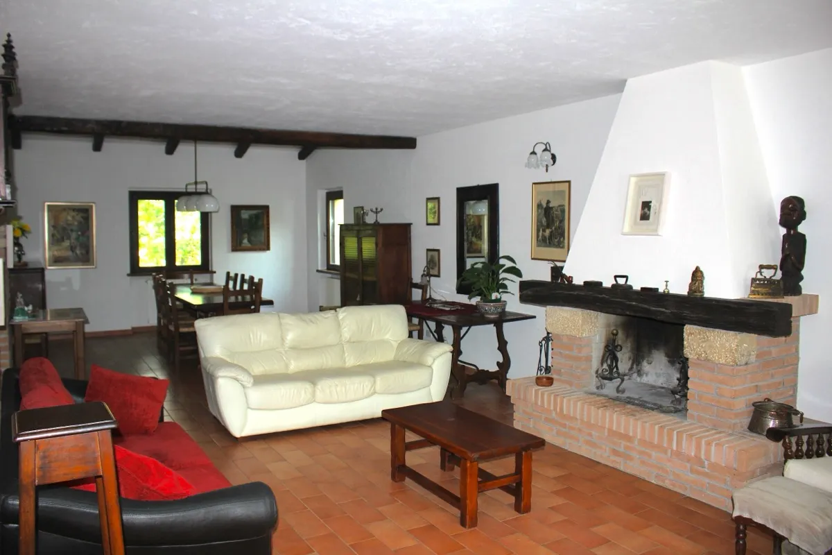 Salotto con camino e zona living — Villa Le Venezie